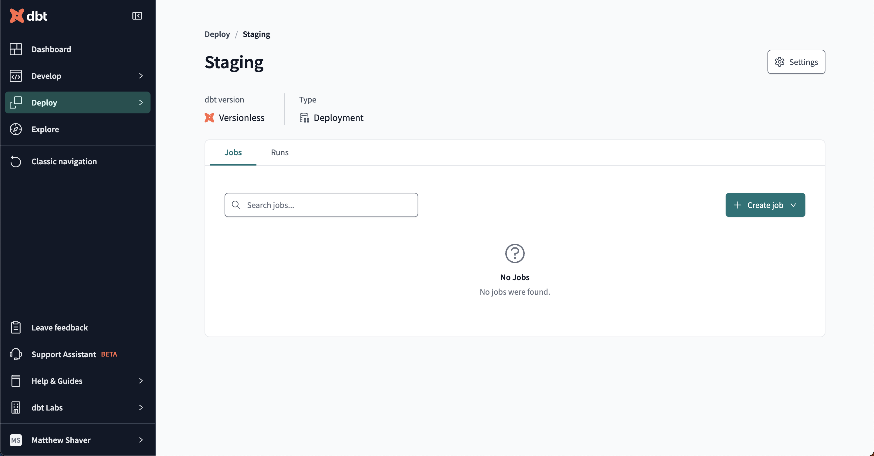 The Staging environment landing page with full access.